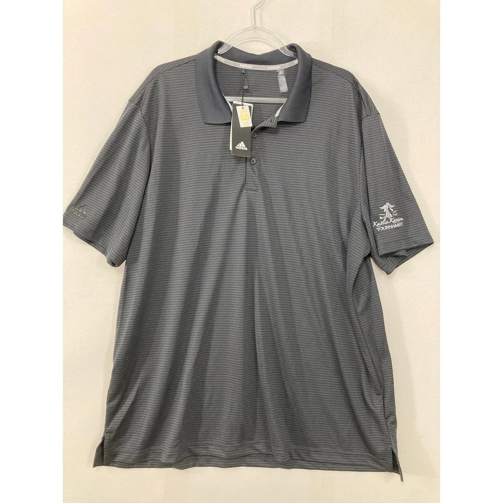 New Adidas Golf Polo Shirt 2XL Striped Short Sleeve Tournament Embroidered